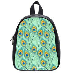 Lovely Peacock Feather Pattern With Flat Design School Bag (small) by Vaneshart