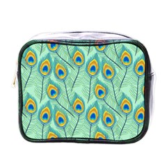 Lovely Peacock Feather Pattern With Flat Design Mini Toiletries Bag (one Side) by Vaneshart