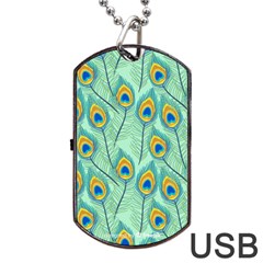 Lovely Peacock Feather Pattern With Flat Design Dog Tag Usb Flash (two Sides) by Vaneshart