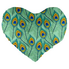 Lovely Peacock Feather Pattern With Flat Design Large 19  Premium Heart Shape Cushions by Vaneshart