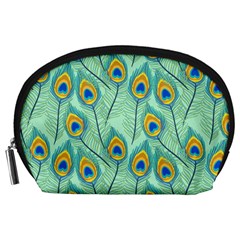 Lovely Peacock Feather Pattern With Flat Design Accessory Pouch (large) by Vaneshart