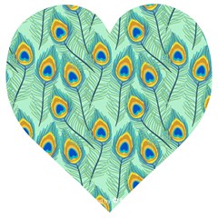 Lovely Peacock Feather Pattern With Flat Design Wooden Puzzle Heart