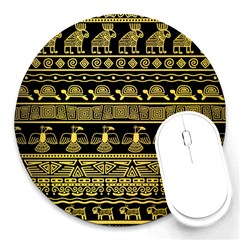 Tribal Gold Seamless Pattern With Mexican Texture Round Mousepads by Vaneshart