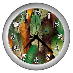 Feathers Realistic Pattern Wall Clock (silver) by Vaneshart