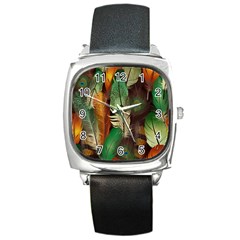 Feathers Realistic Pattern Square Metal Watch by Vaneshart