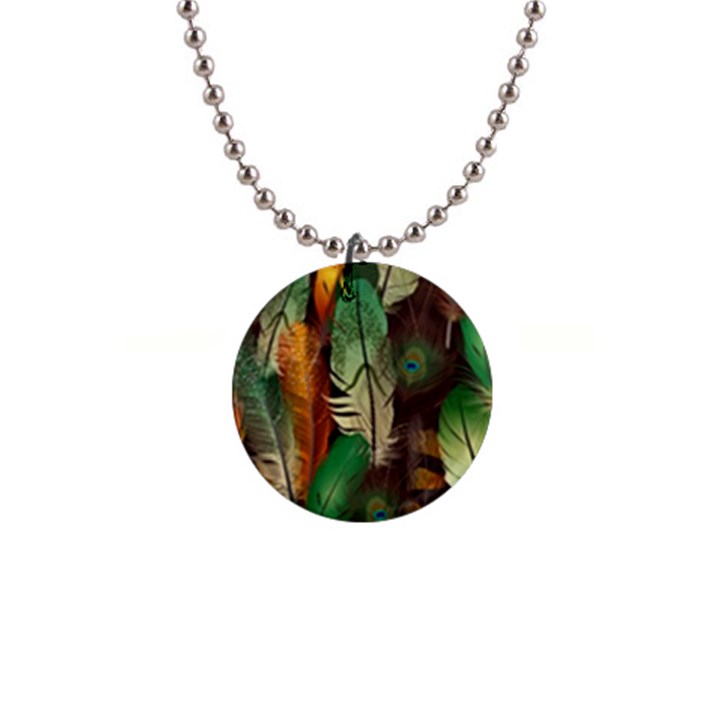 Feathers Realistic Pattern 1  Button Necklace