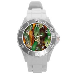 Feathers Realistic Pattern Round Plastic Sport Watch (l) by Vaneshart