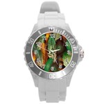 Feathers Realistic Pattern Round Plastic Sport Watch (L) Front