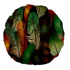 Feathers Realistic Pattern Large 18  Premium Flano Round Cushions by Vaneshart