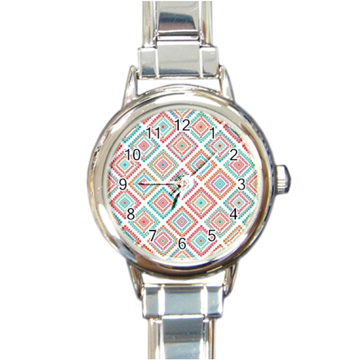 Ethnic Seamless Pattern Tribal Line Print African Mexican Indian Style Round Italian Charm Watch