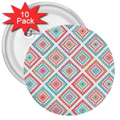 Ethnic Seamless Pattern Tribal Line Print African Mexican Indian Style 3  Buttons (10 Pack)  by Vaneshart