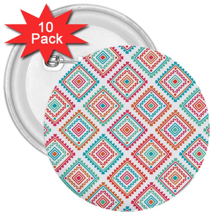 Ethnic Seamless Pattern Tribal Line Print African Mexican Indian Style 3  Buttons (10 pack) 