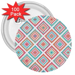 Ethnic Seamless Pattern Tribal Line Print African Mexican Indian Style 3  Buttons (100 Pack)  by Vaneshart