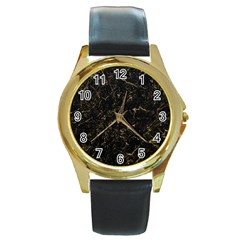 Black Marbled Surface Round Gold Metal Watch by Vaneshart