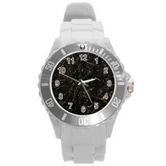 Black Marbled Surface Round Plastic Sport Watch (l) by Vaneshart