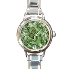 Peacock Feathers Pattern Round Italian Charm Watch by Vaneshart