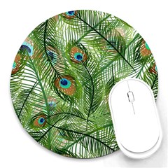 Peacock Feathers Pattern Round Mousepads by Vaneshart