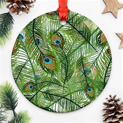 Peacock Feathers Pattern Ornament (round) by Vaneshart