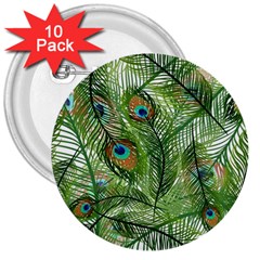 Peacock Feathers Pattern 3  Buttons (10 Pack)  by Vaneshart