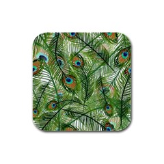 Peacock Feathers Pattern Rubber Square Coaster (4 Pack)  by Vaneshart