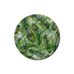 Peacock Feathers Pattern Rubber Round Coaster (4 Pack)  by Vaneshart