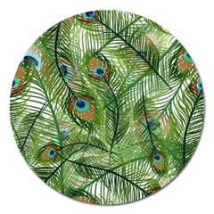 Peacock Feathers Pattern Magnet 5  (round) by Vaneshart