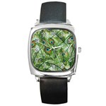 Peacock Feathers Pattern Square Metal Watch Front