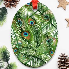 Peacock Feathers Pattern Oval Ornament (two Sides) by Vaneshart