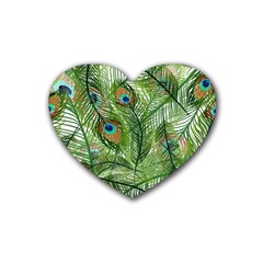 Peacock Feathers Pattern Rubber Coaster (heart)  by Vaneshart