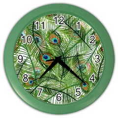 Peacock Feathers Pattern Color Wall Clock by Vaneshart