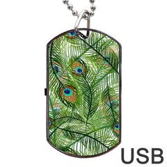 Peacock Feathers Pattern Dog Tag Usb Flash (one Side) by Vaneshart