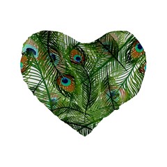 Peacock Feathers Pattern Standard 16  Premium Heart Shape Cushions by Vaneshart