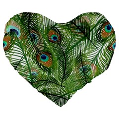 Peacock Feathers Pattern Large 19  Premium Heart Shape Cushions by Vaneshart