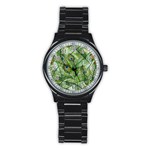 Peacock Feathers Pattern Stainless Steel Round Watch Front