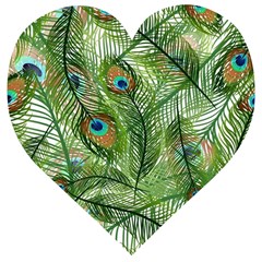 Peacock Feathers Pattern Wooden Puzzle Heart