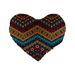 Full Color Pattern With Ethnic Ornaments Standard 16  Premium Flano Heart Shape Cushions by Vaneshart