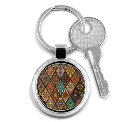 Colorful Vintage Seamless Pattern With Floral Mandala Elements Hand Drawn Background Key Chain (round) by Vaneshart