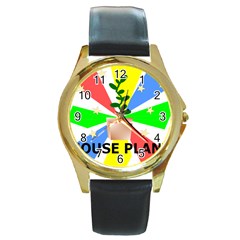 House Plant Round Gold Metal Watch by okhismakingart