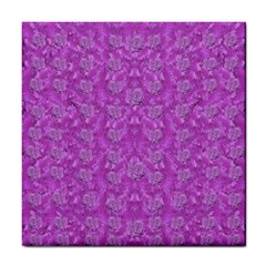 Roses And Roses A Soft  Purple Flower Bed Ornate Tile Coaster by pepitasart