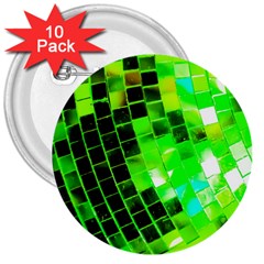 Green Disco Ball 3  Buttons (10 Pack)  by essentialimage