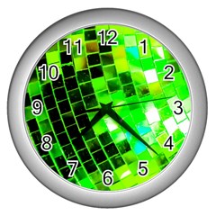 Green Disco Ball Wall Clock (silver) by essentialimage