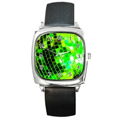 Green Disco Ball Square Metal Watch by essentialimage