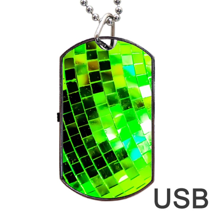 Green Disco Ball Dog Tag USB Flash (One Side)