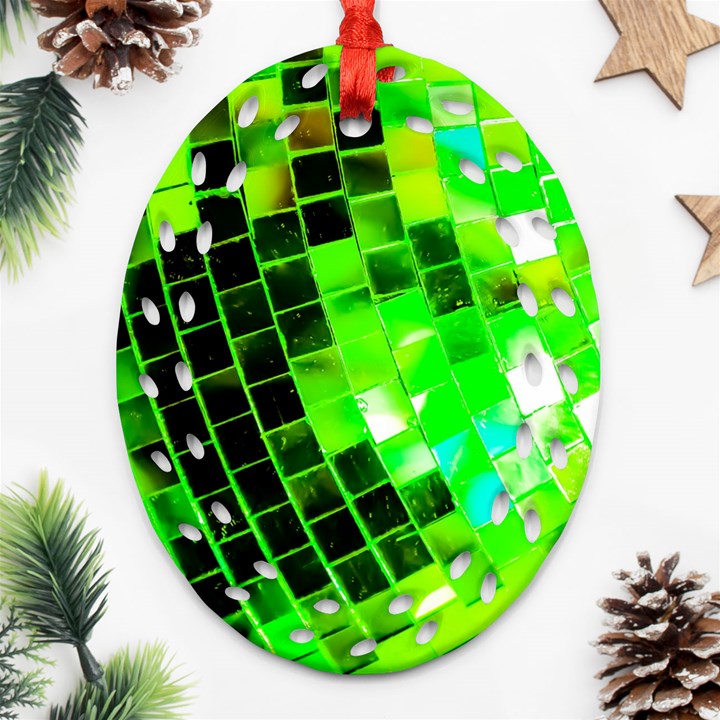 Green Disco Ball Ornament (Oval Filigree)