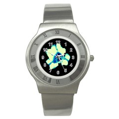 Blue And Yellow Tulip Stainless Steel Watch by okhismakingart