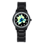 Blue and Yellow Tulip Stainless Steel Round Watch Front