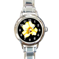 Yellow And Orange Tulip Round Italian Charm Watch by okhismakingart