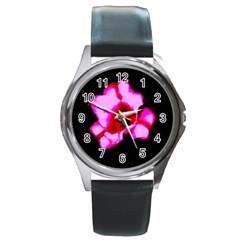 Pink And Red Tulip Round Metal Watch by okhismakingart