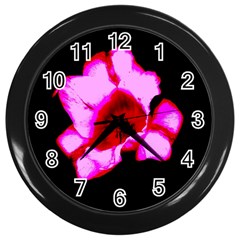 Pink And Red Tulip Wall Clock (black) by okhismakingart