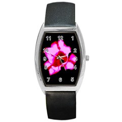 Pink And Red Tulip Barrel Style Metal Watch by okhismakingart